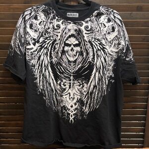 Men’s Black Graphic Skull & Wing Short Sleeve Tee